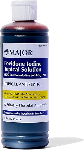 Major Solución tópica líquida de povidona yodada al 10%, USP - Antiséptico tópico para cortes, rasguños, quemaduras y heridas menores en la piel - 8