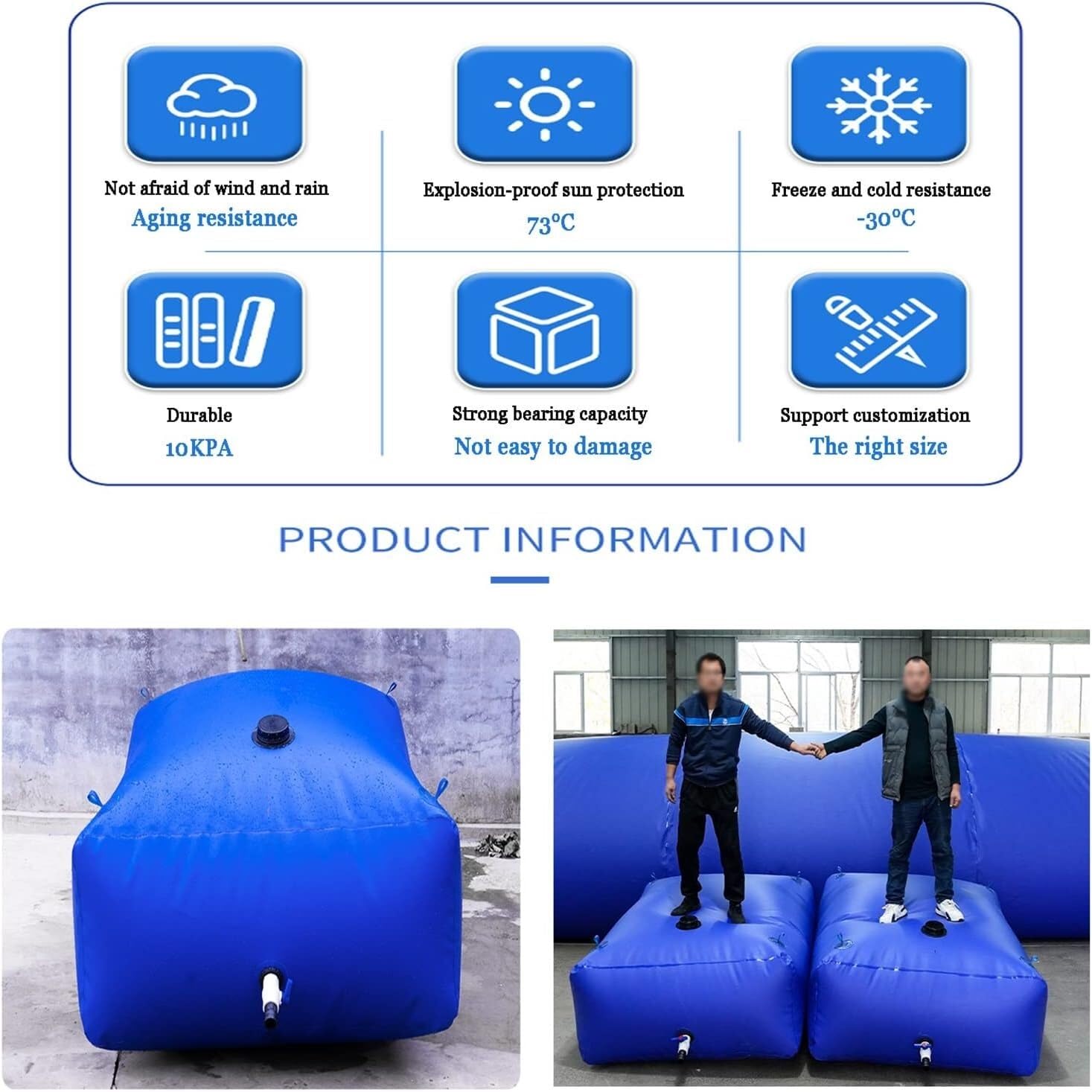 Bolsa de Almacenamiento de Agua, de Material de Resina fácil de rasgar, Plegable, para riego agrícola de Emergencia en Caso de sequía (500 litros/1,25 * 0,8 * 0,5 Metros).