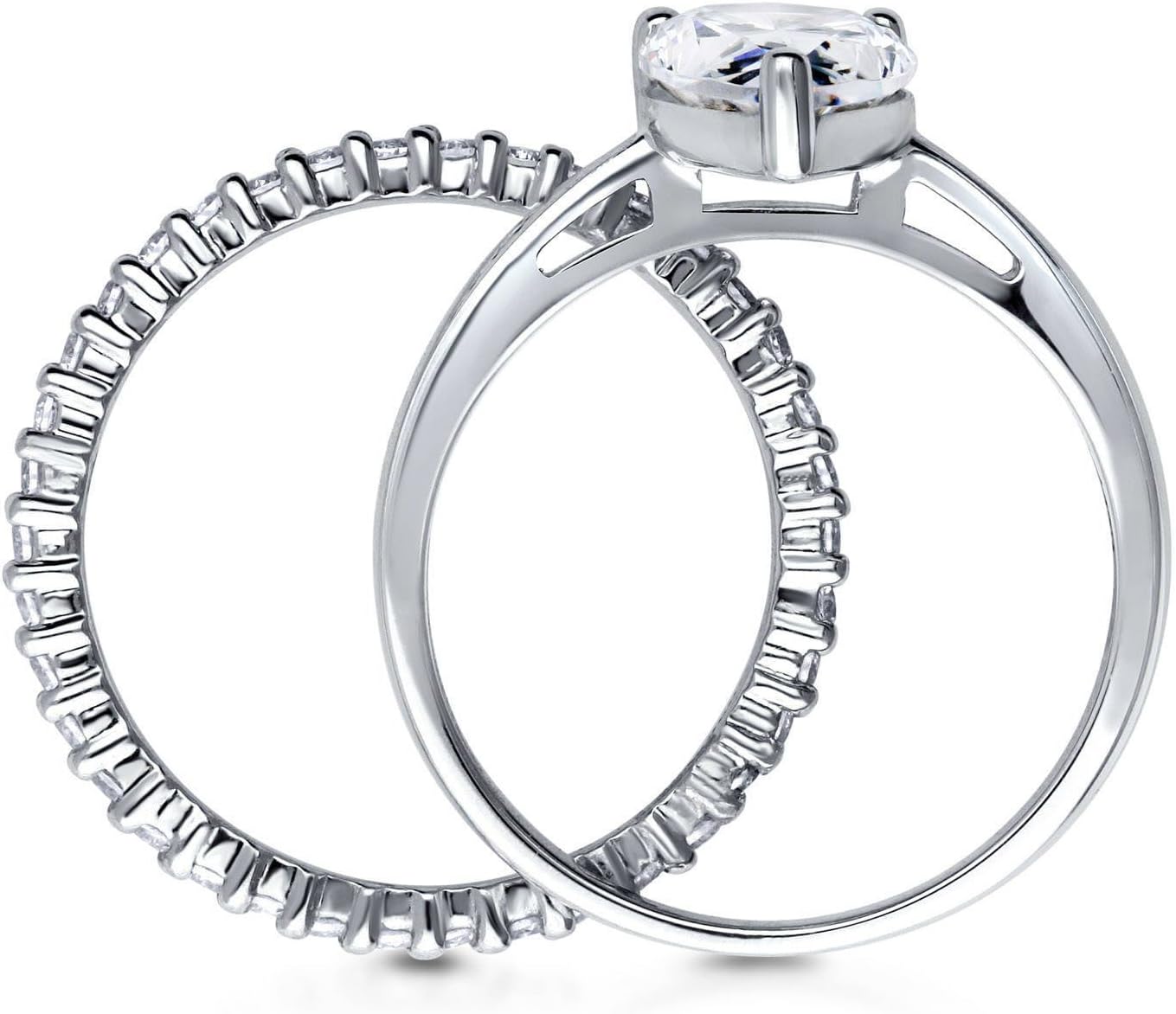 BERRICLE Sterling Silver Solitaire Wedding Engagement Rings 1.8 Carat Pear Cut Cubic Zirconia CZ Ring Set for Women, Rhodium Plated