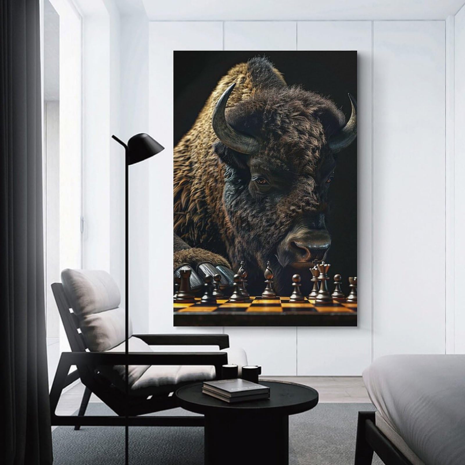 Junmoney Bison Chess Hanging Wall Art, 24x36inch(60x90cm), for Bedroom Walls, Guest Spaces Or Lounges, An Easy Wall Refresh for Bedrooms