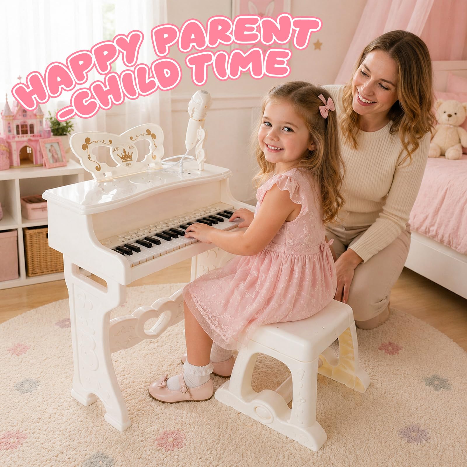 Teclado Electrónico Piano 37 Teclas, Teclado de Piano Portátil para niños, Piano Infantil Teclado Musical con Micrófono, Organo Electronico Niños Educativa Regalo Piano para Niños 3 4 5 6 7 Años