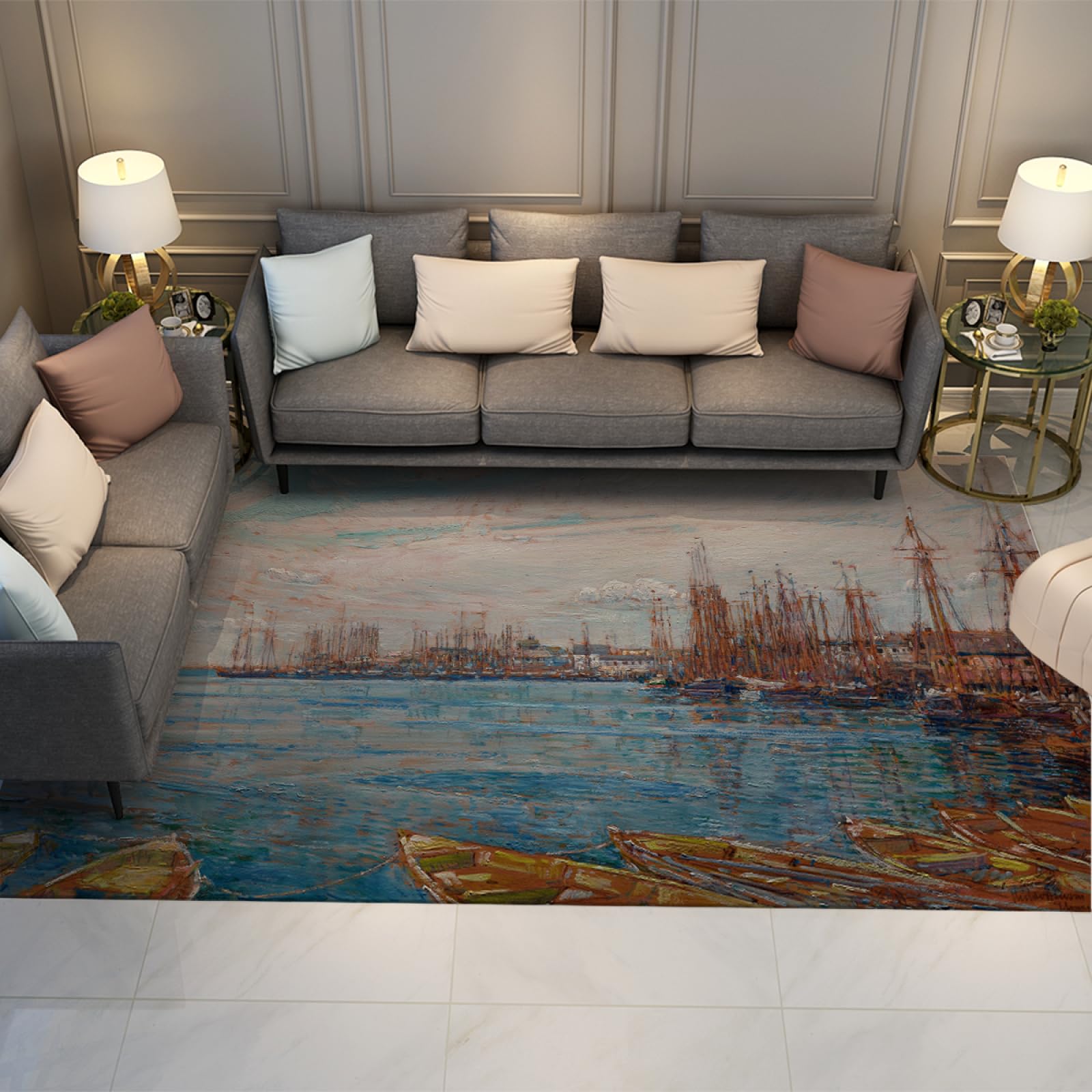 Tapis imprimé Port de Mille mâts style artistique haut de gamme 150x240