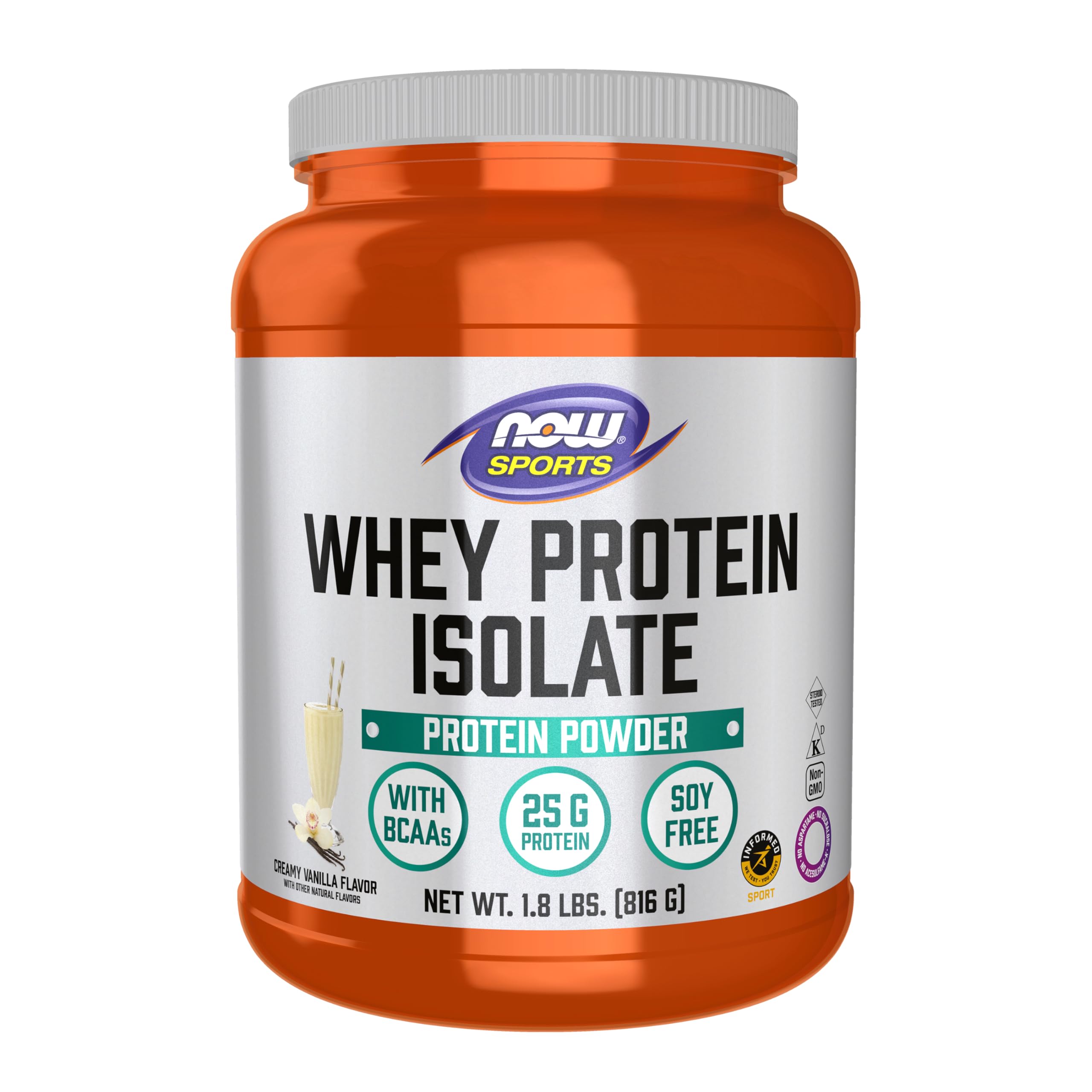 NOW Suplemento proteico Whey Protein Isolate com BCAAs, 25 g, sabor baunilha, 816 g