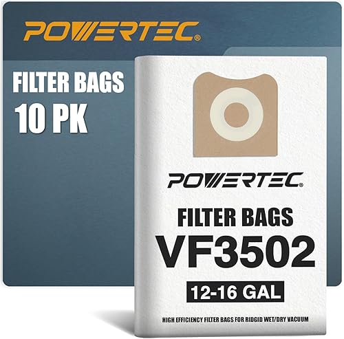 POWERTEC Bolsas de filtro 75002-P5 (10 unidades) para aspiradora seca húmeda Ridgid VF3502 de 12-16 galones