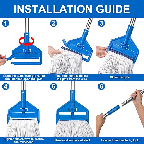 Miniatura 7 de KeFanta Trapeador comercial de 60 pulgadas con mango largo, trapeador de algodón de cuerda de extremo con bucle para limpieza del hogar, cocina,