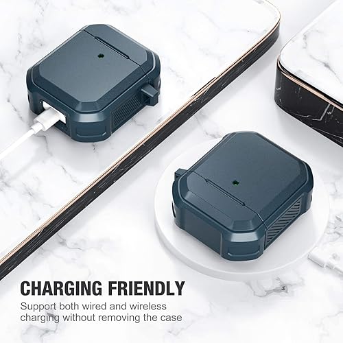 Miniatura 4 de Funda para Airpods, Ztacking Airpods 2 y 1, funda protectora rígida de cuerpo completo, a prueba de golpes para hombres y mujeres, con llavero
