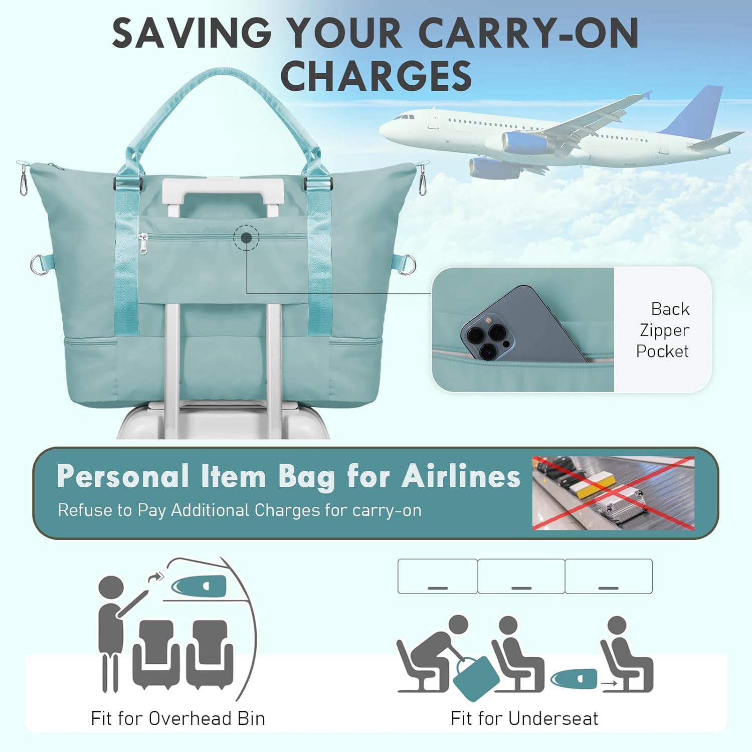 WOOMADA Weekender Overnight Bag for Women, Shoulder Travel Duffel with Shoes Compartment,Gym Bag with Toiletry Bag - Image 6