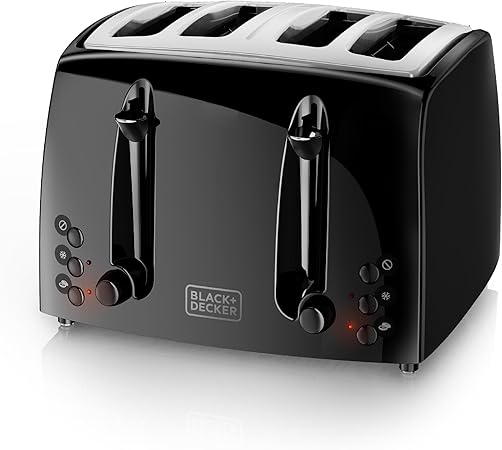 BLACK+DECKER 4-Slice Toaster, TR1410BD, Extra-Wide, 7 Shade Settings, Crumb Trays,