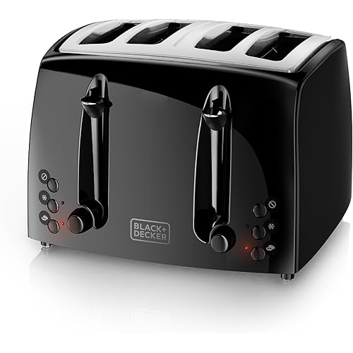 BLACK+DECKER 4-Slice Toaster, TR1410BD, Extra-Wide, 7 Shade Settings, Crumb Trays, Gloss Black