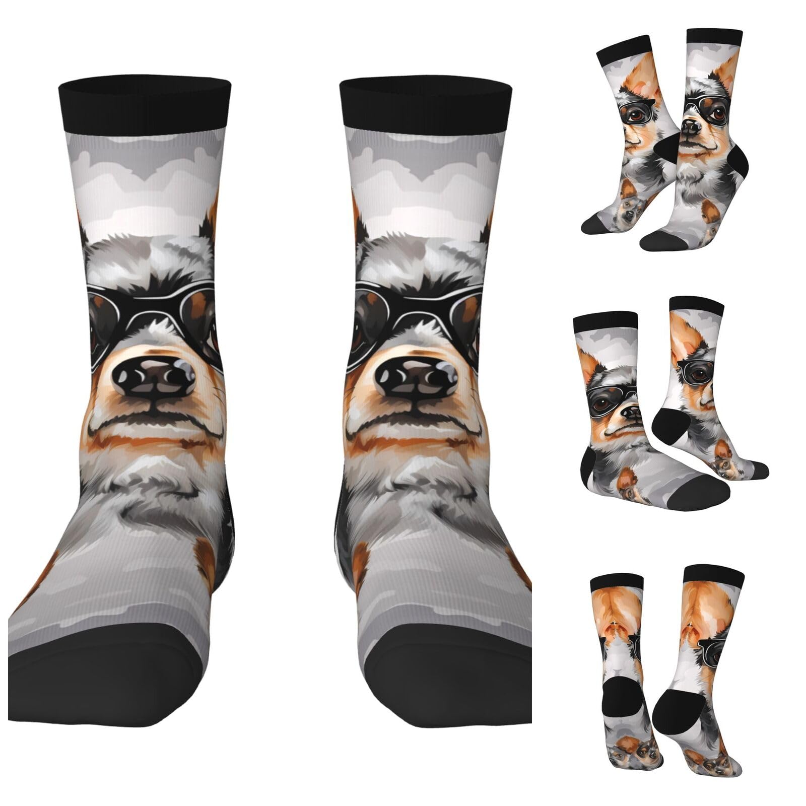 LZQPOEAS Chihuahua Dog Glasses Athletic Socks Unisex Cushioned Crew Socks Hiking Running Calf Sock Soft Above Ankle Sock