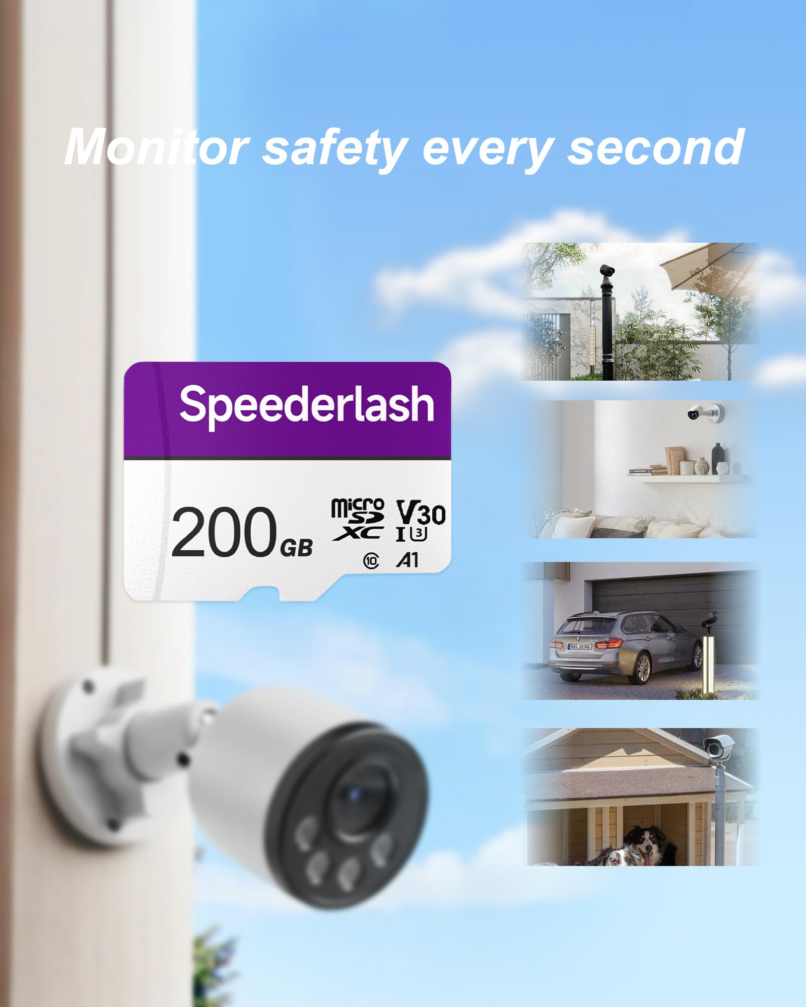 Speederlash Carte Micro SD 200 Go avec adaptateur, A1, U3, vitesse de lecture jusqu'à 95 Mo/s, carte mémoire haute vitesse pour caméras, drones, smartphone, tablette