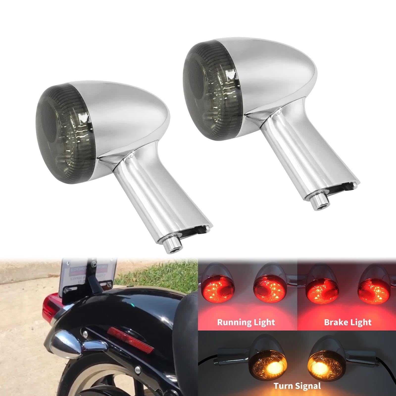 Intermitentes para Harley para Sportster 883 Iron XL1200 48 para Roadster Super Low 1992-2022 Intermitentes Traseros para Motocicleta Luces De Freno LED Lámpara señal(Cromo)