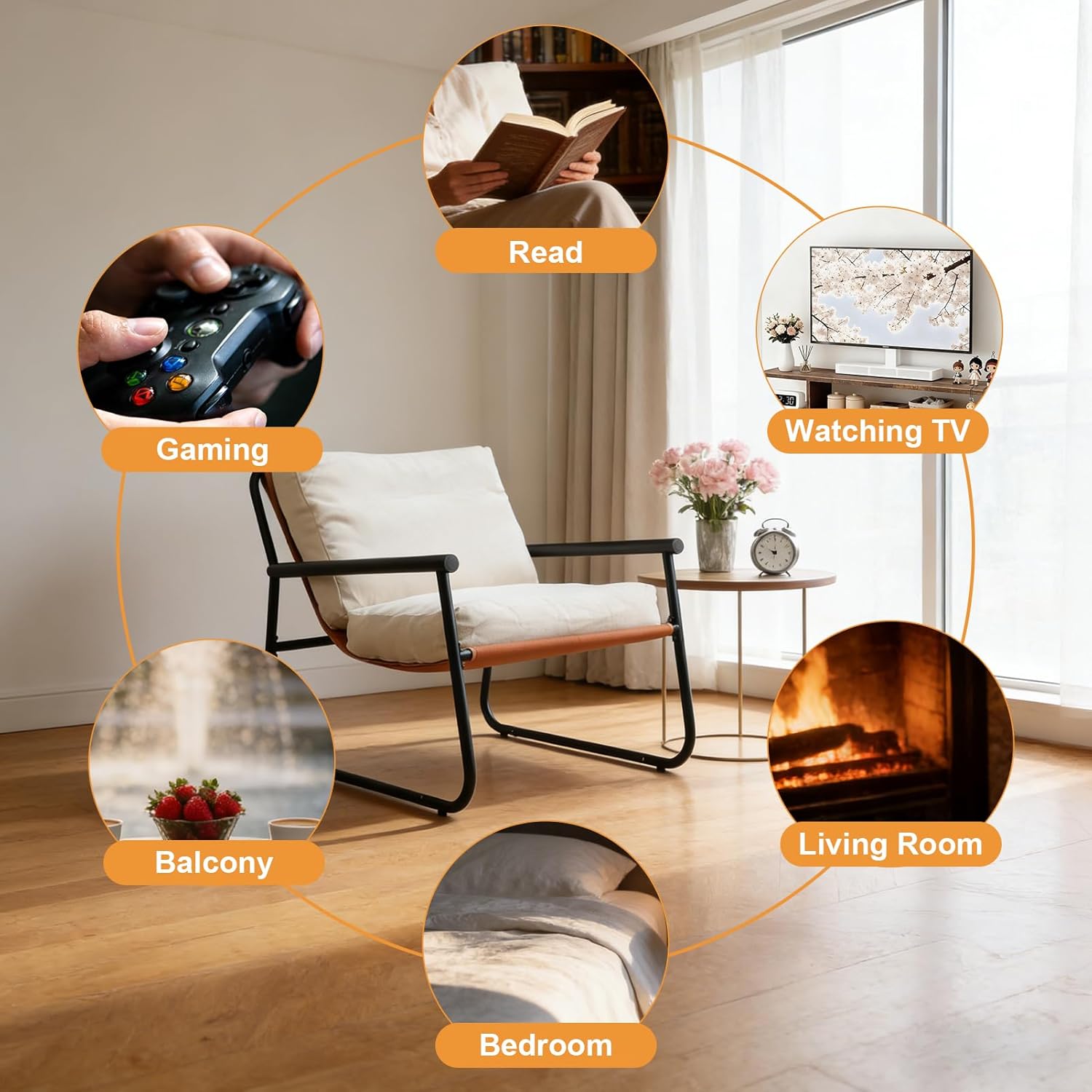 Modern Accent Chair for Living Room Bedroom Mid Century Arm Chair Upholstered Office Accent Chair Comfy Leision Chair Reception Chair with Metal Frame,1PC, Beige