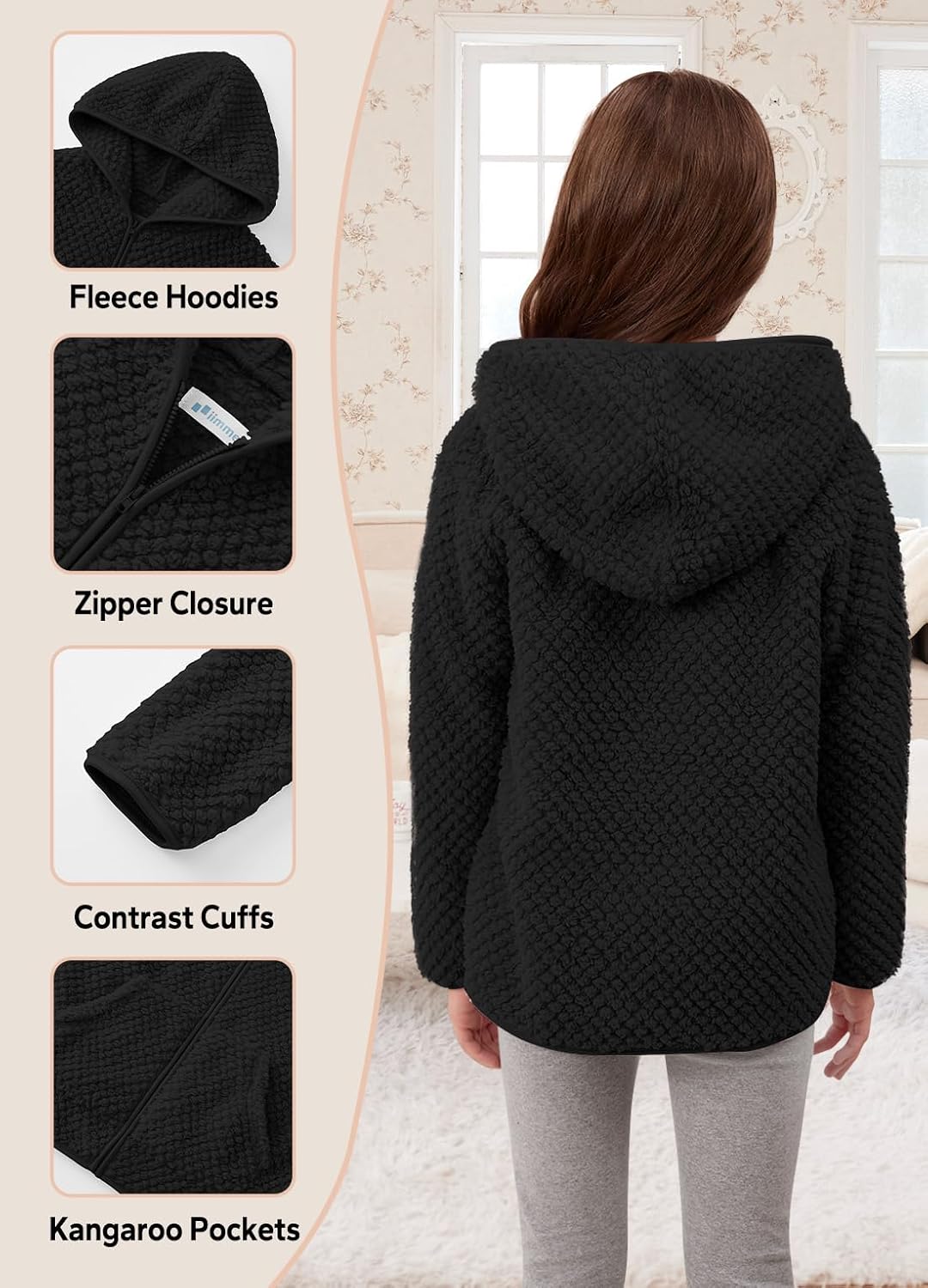 Girls Full Zip Jacket Sherpa Fleece Hoodie Winter Long Sleeve Coat