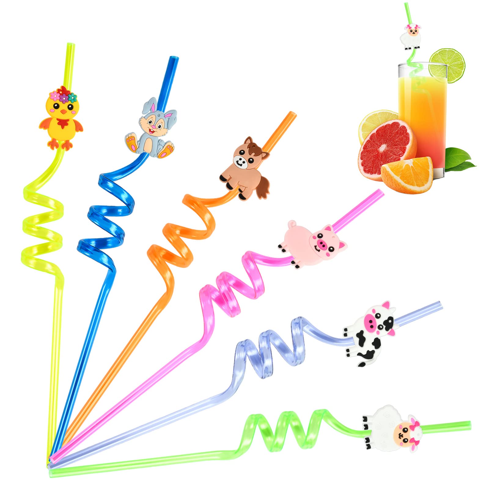 6 Cannucce Riutilizzabili Animali Cartoon - Cannucce Colorate Per Feste Bambini, Multicolori - Foto 10