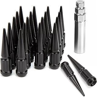 DYNOFIT 12mmx1.5 Wheel Spike Lug Nuts, 20 x M12x1.5 Lug Nut, 3.35 inch Tall Closed End Nuts with 1 Socket Key for Acura, Honda, Chevy, Hyundai, Toyota, Lexus, Mitsubishi(Black)