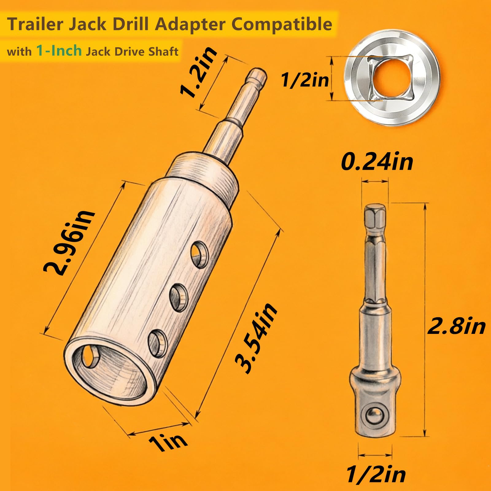 Trailer Jack Drill Adapter Compatible1 Inch Drive Shaft Heavy Duty Stainless Steel Power Jack Tool with 1/2" Socket Bit, Fits RV Camper,Construction Trailers — Amazon image 3