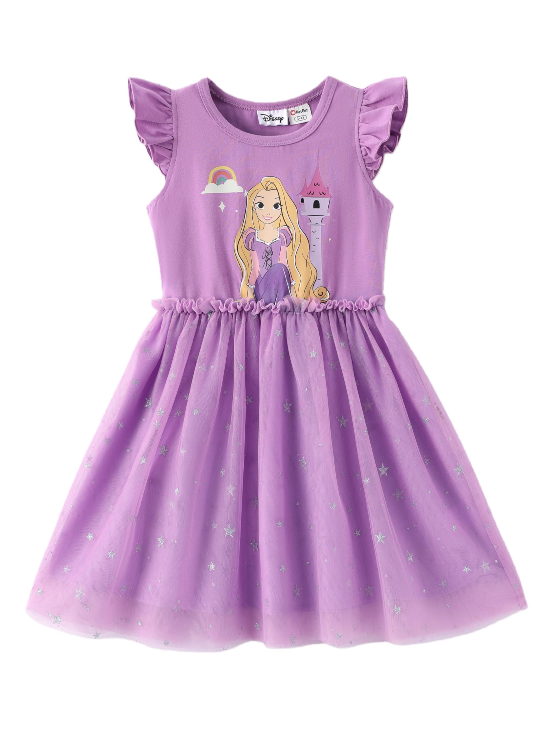 Disney Princess Frozen Elsa Minnie Stitch Toddler Girl Tulle Tutu Dress Ruffle Sleeve Mesh Summer Birthday Party Clothes 2-9Y