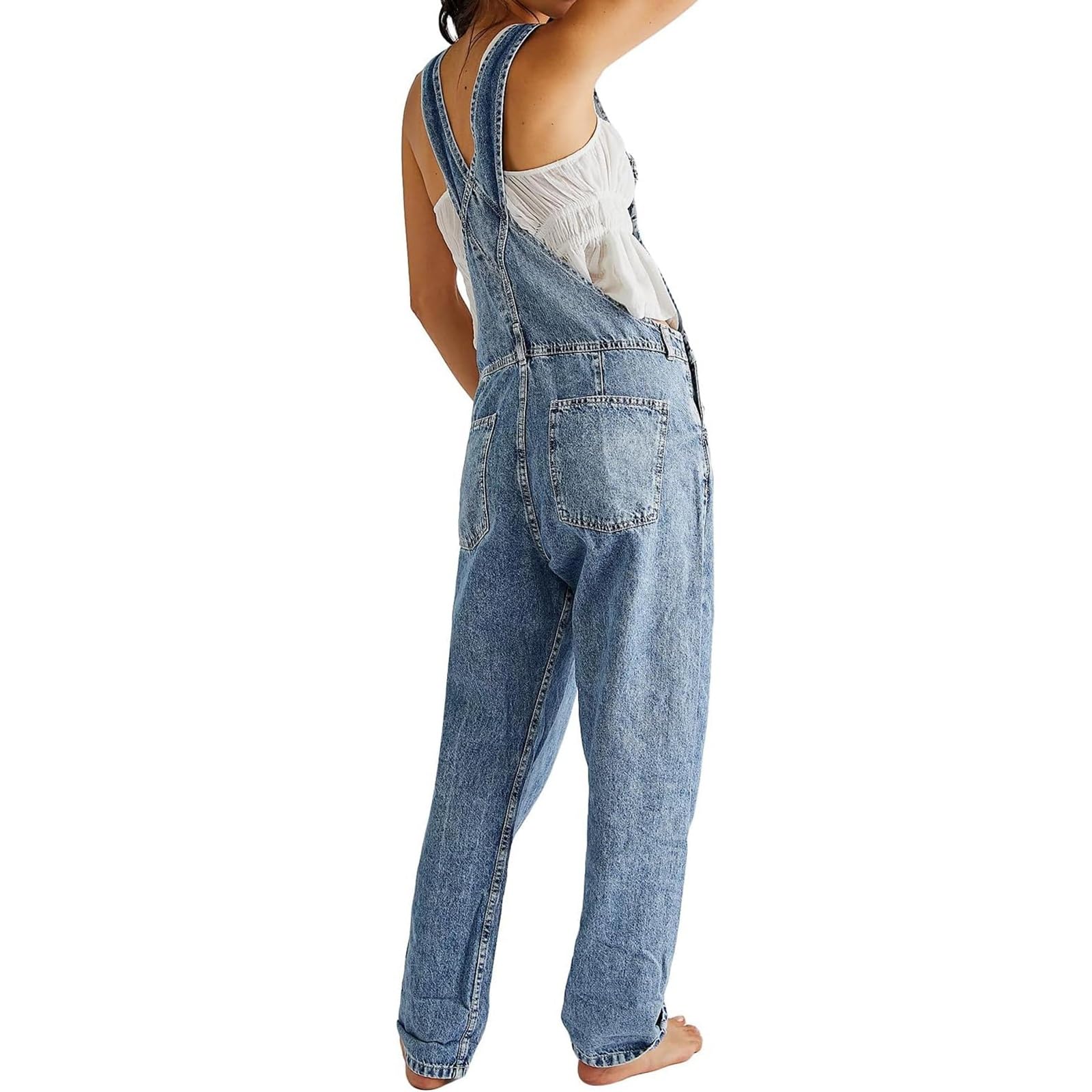 Damskie Jeansowe Ogrodniczki Wiosna Lato Baggy Proste Długie Dżinsy Ogrodniczki Casual Denim Romper dla Kobiet Luźny Kombinezon z Kieszeniami Ogólnie Rzecz Biorąc Spodnie Dżinsowe