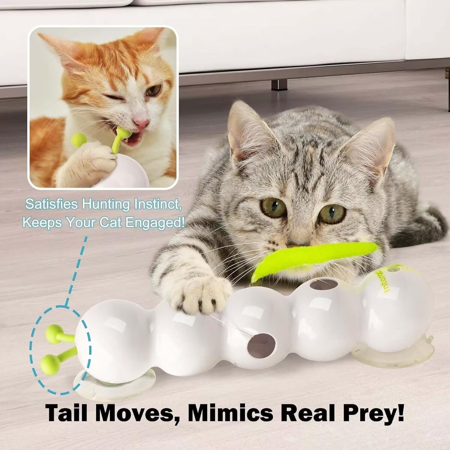 Juguete para gatos de movimiento inteligente con diseño de gusano para gatos de interior. Juguetes interactivos para gatos para cazar, saltar y jugar.