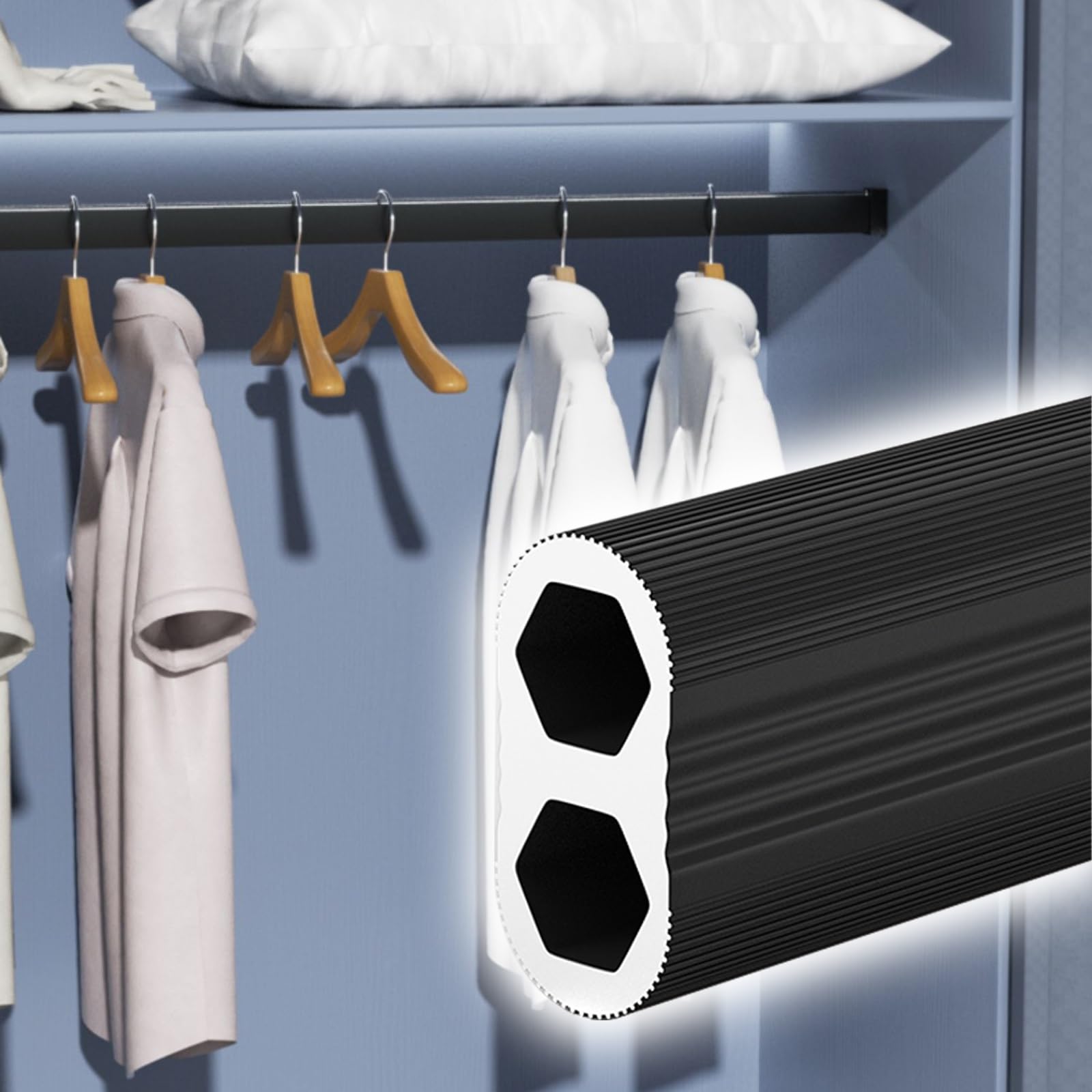 Barre de séchage réglable noire 20-180 cm avec fixations pour penderie