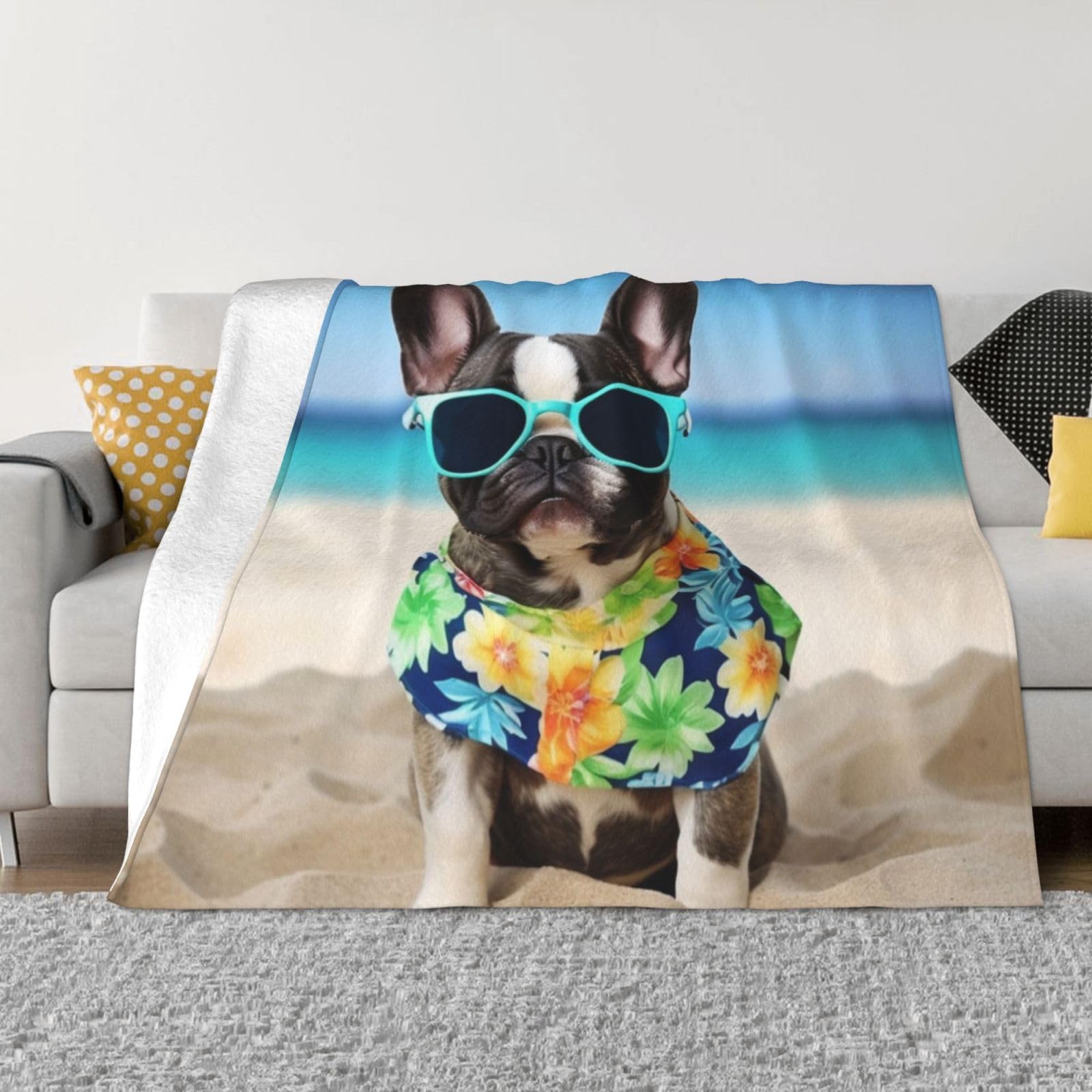 Fodpand Black French Bulldog Summer Flannel Blanket 60"X50" - Ultra-Soft Lightweight Throw Blanket For Bed, Sofa, And Couch - Luxury Air Conditioning Blankets - Cozy Warm Blankets For All Seasons