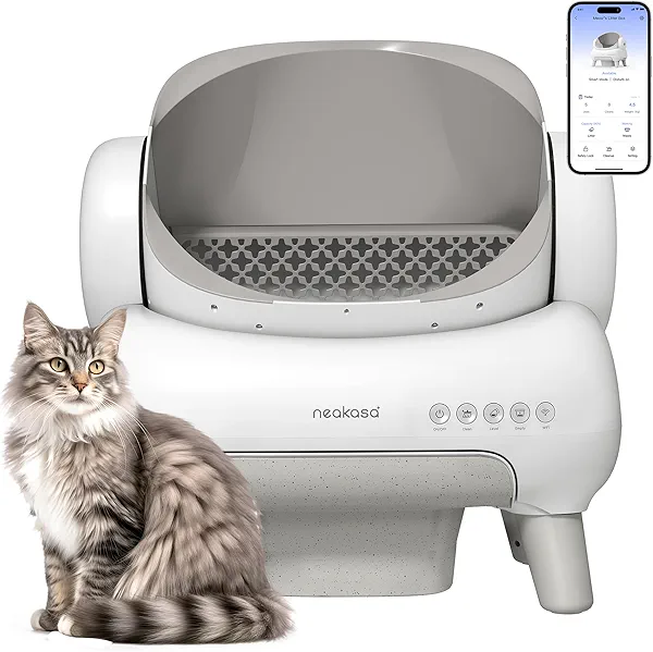 Neakasa M1 Lite Open-Top Self Cleaning Cat Litter Box, Automatic Cat Litter Box with APP Control, Safety Protection, 1 Roll Waste Bag Pearl White