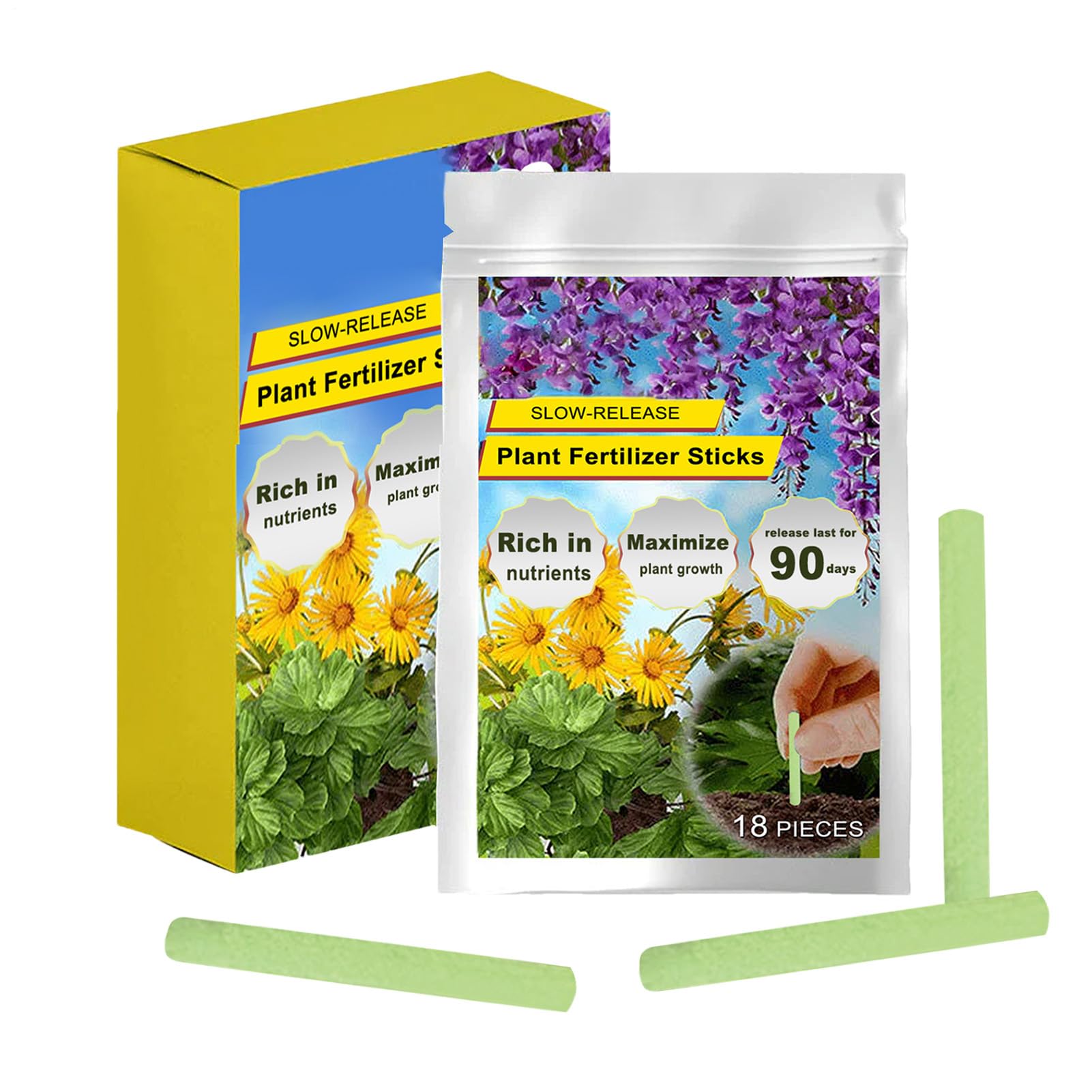 Plant Food Spikes, Fertilizer Spikes, 3.23x0.63x3.23 Inches Easy to Use Boosts Growth & Foliage Health, Slow Release Nutrition for Succulents, Bonsai, Flowers and Vegetables