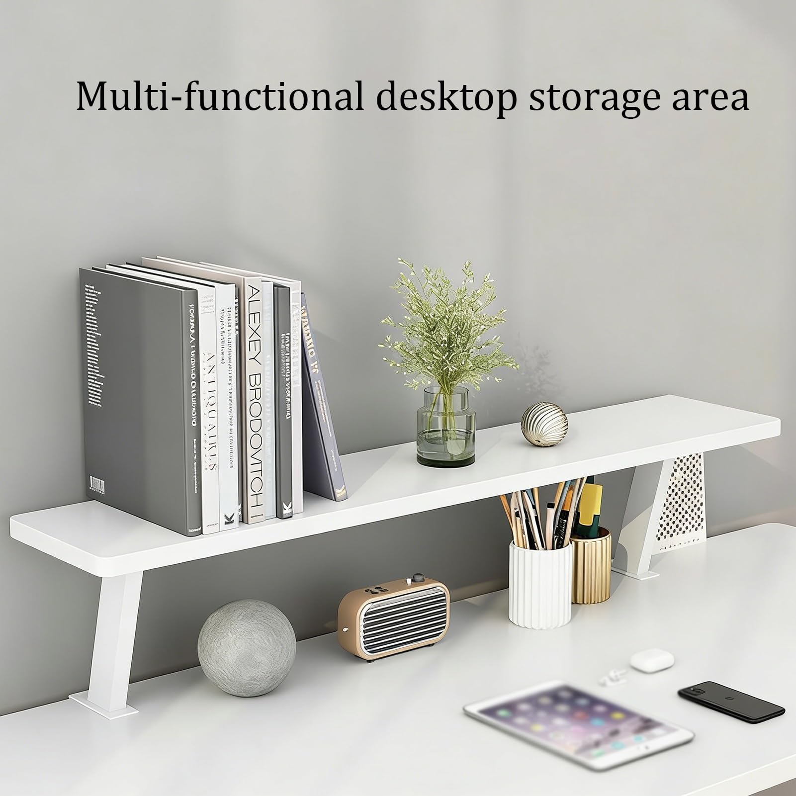 VXHCS Organisateur de Bureau à Pinc Étagère de Rangement de Bureau à Clipser, 80x20cm étagère de Rangement Mobile pour Bureau, Maison, école, Extension de Table réglable, Accessoire de Table