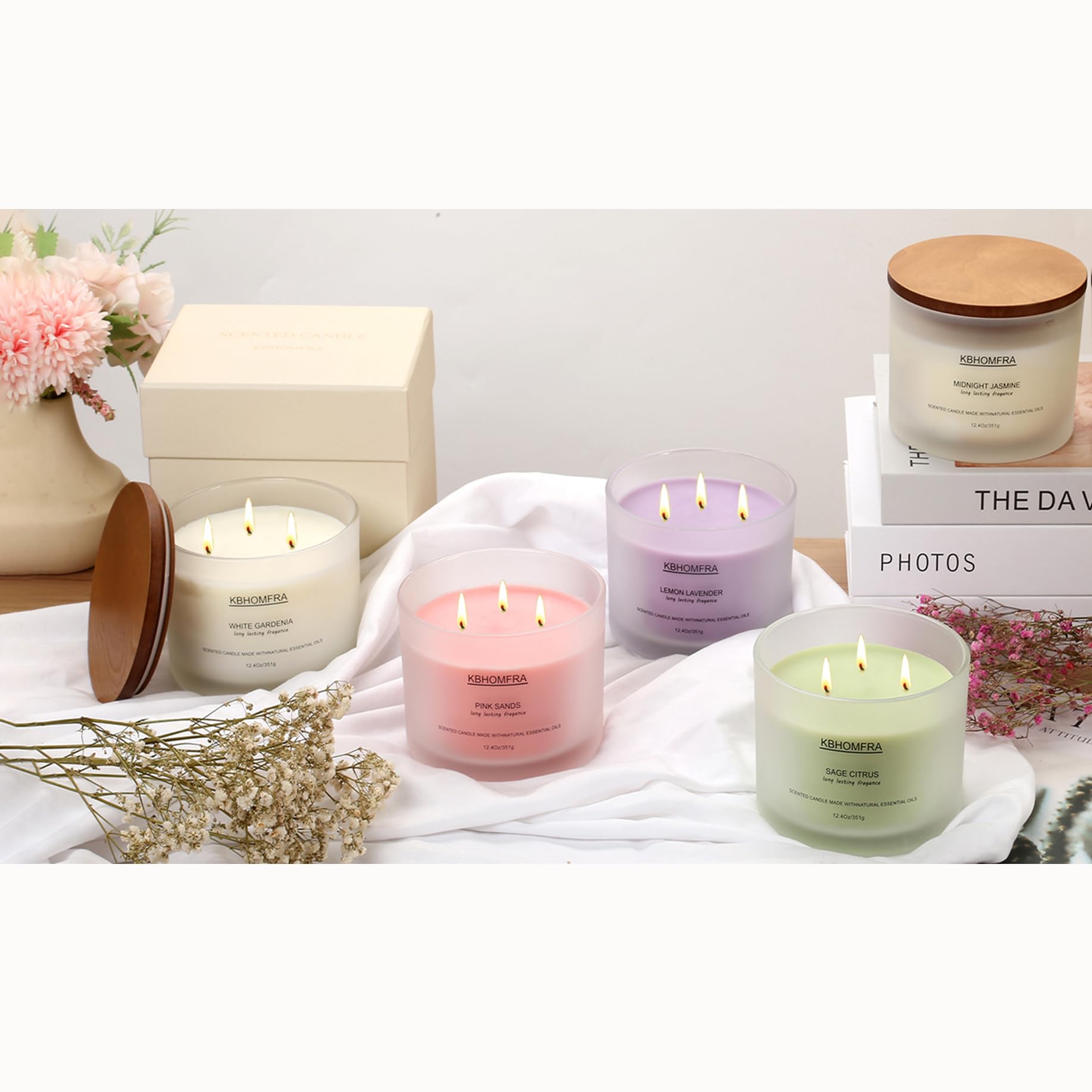 Duftkerze für Zuhause, ätherische Öle aus Kokosnuss-Vanille, Sojawachs, 350 ml, großes Fassungsvermögen, 3 Dochte, 70 Stunden Brenndauer, für Festivals, luxuriöses Geschenk, Schlafdekoration