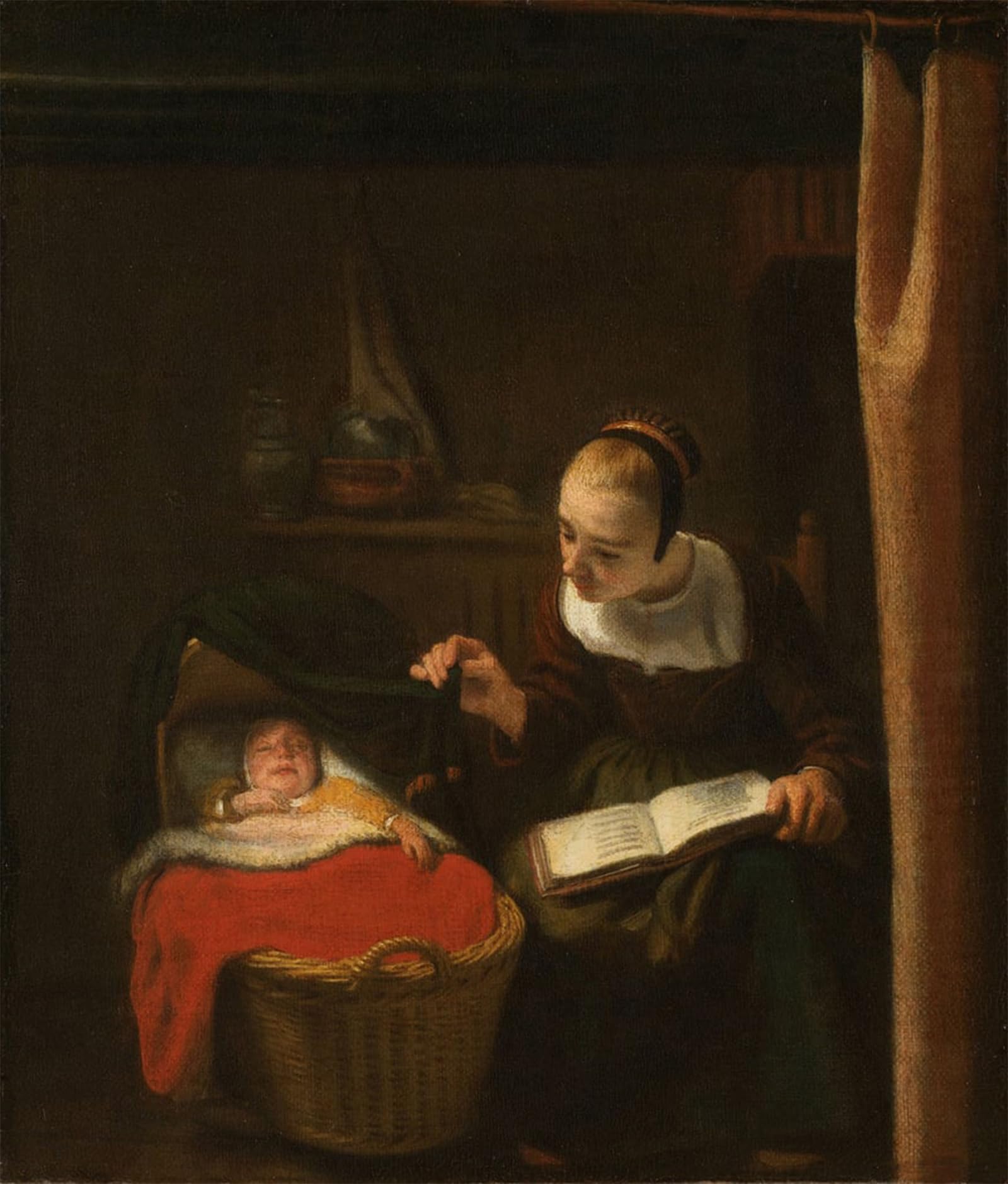 ARTXLXXBN Famous Art Print Poster Vintage Wall Art Young Woman At a Cradle by Nicolaes Maes Canvas Art Poster for Home Decor 60x90cm