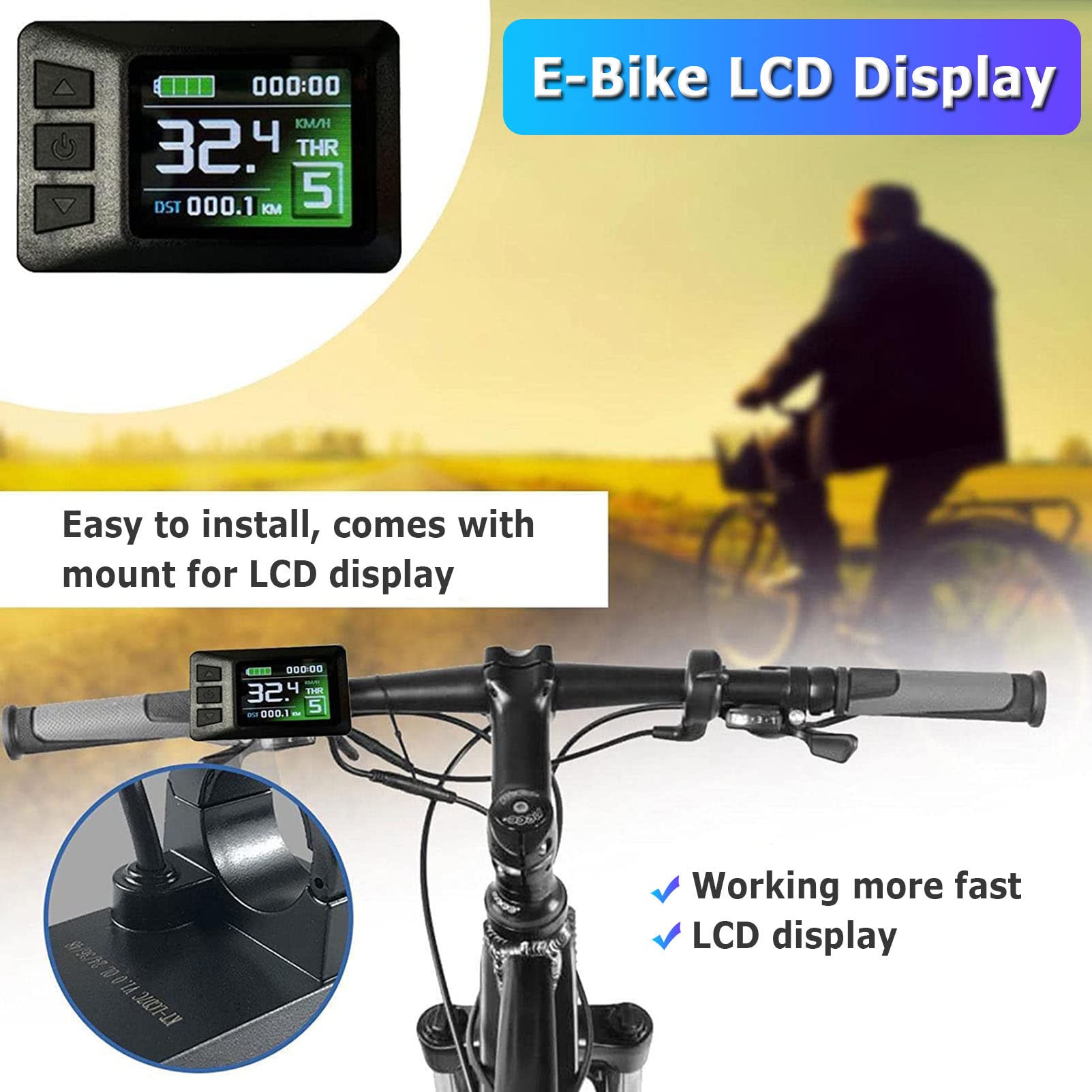Pantalla para Bicicleta eléctrica, Panel Controlador de Pantalla LCD7C Resistente al Agua de 24V/36V/48V, Tablero para Bicicleta eléctrica