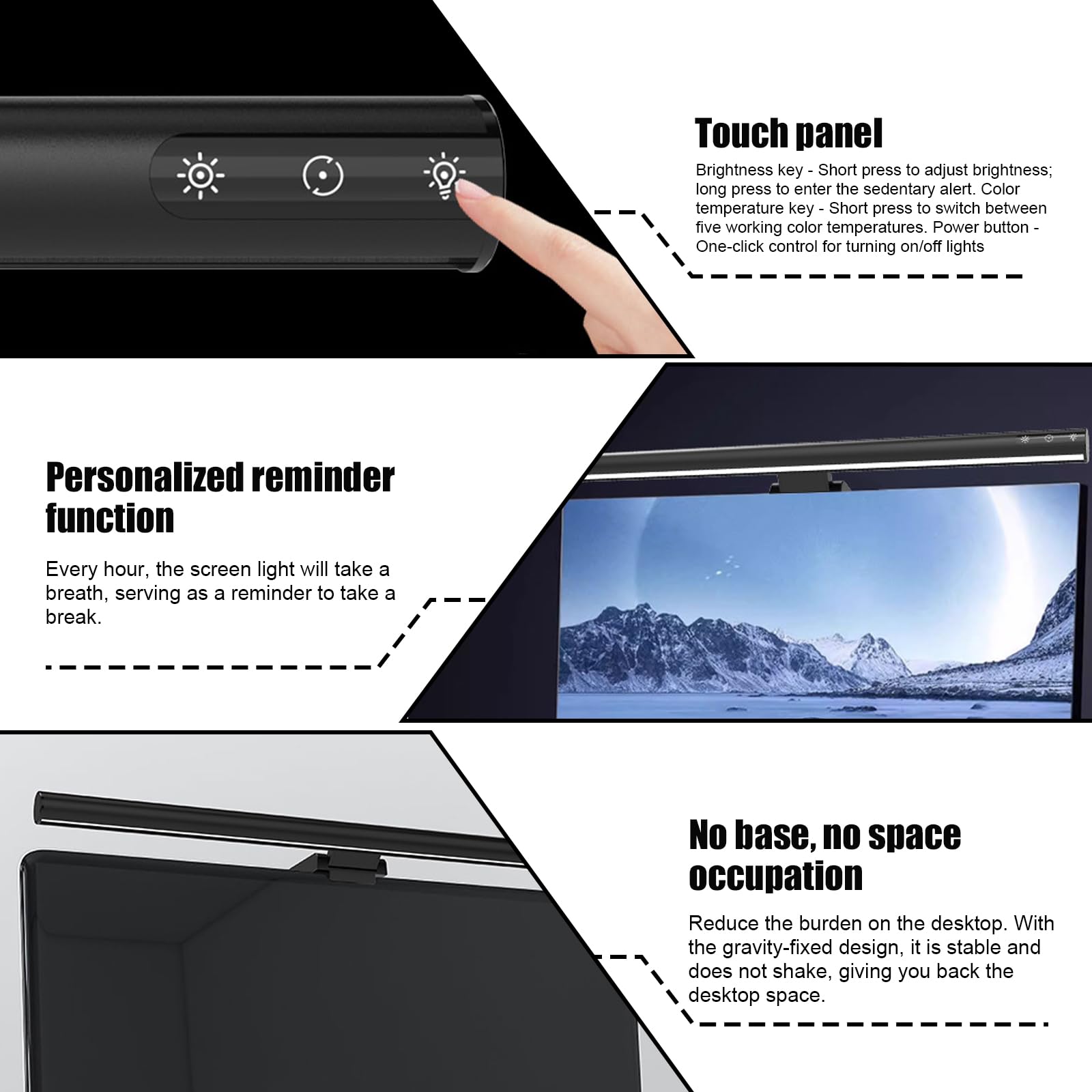 Lampe pour moniteur, barre lumineuse pour ordinateur avec commande tactile, lampe de bureau pour protection des yeux réglable avec 5 niveaux de luminosité et de température de couleur, anti-lumière