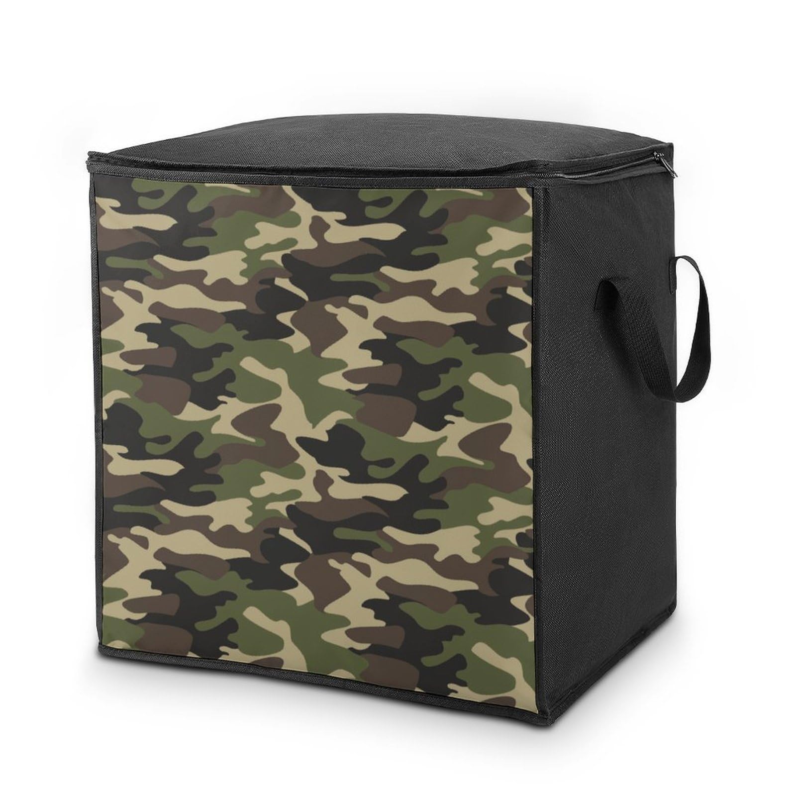Lyfthologen 70L Storage Bags, Green Camo Print Storage Box with Lid Zipper And Handles, Clothes Bags for Quilt, Blankets, Bedding