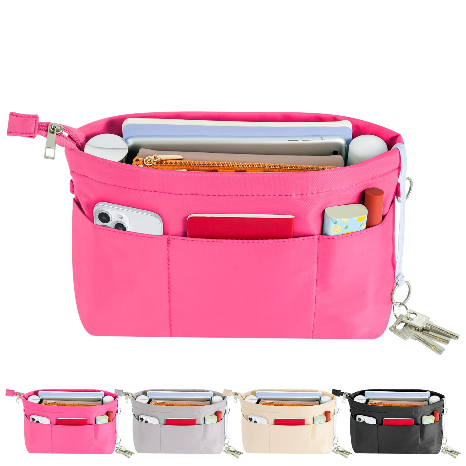 HyFanStr Purse Organizer Insert with Zipped Top for Tote Bag, Handbag Shaper with 13 Pockets