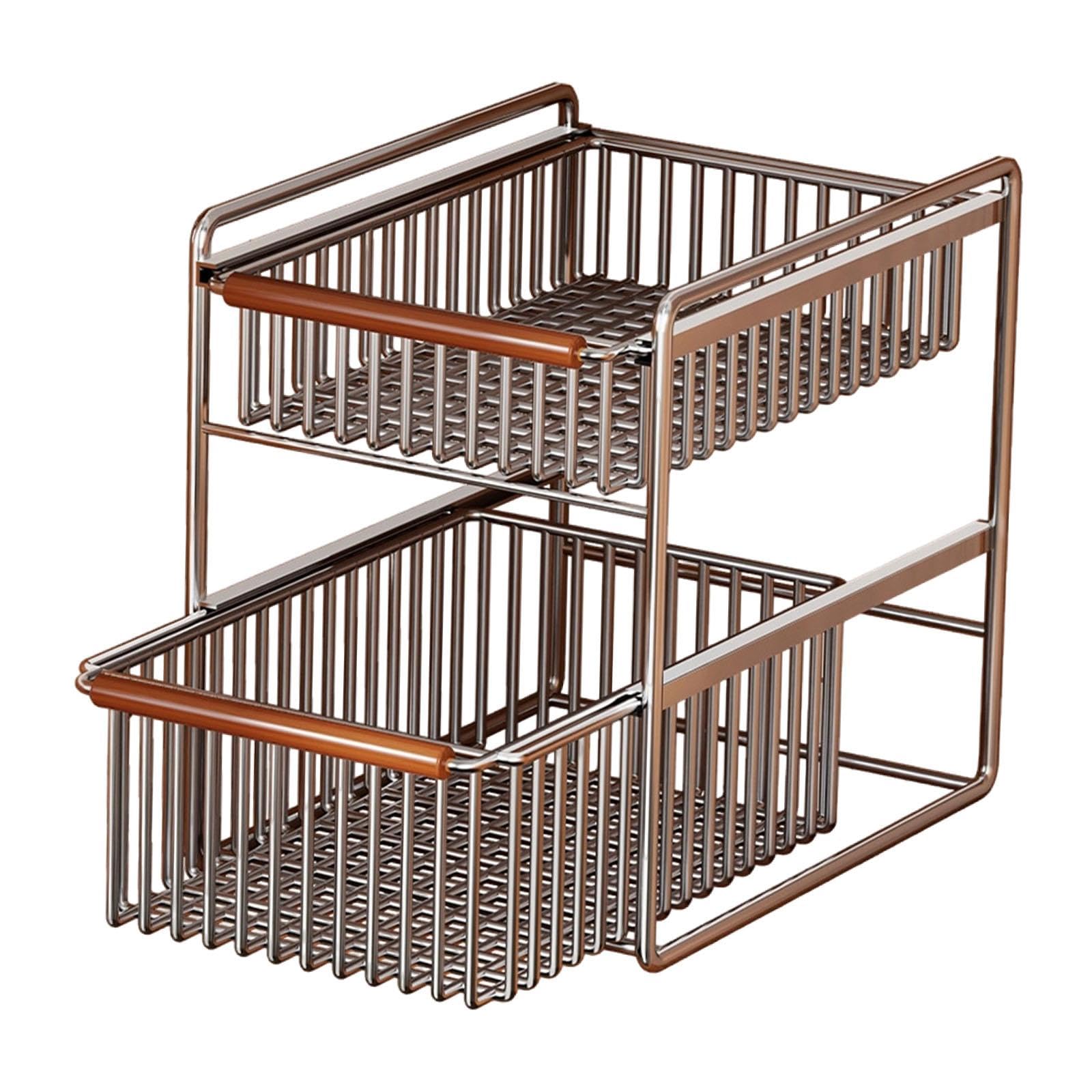 Fenteer Cesta de Almacenamiento Bajo Fregadero Organizador Deslizante Soporte de Armario Estante para Despensa de 2 Niveles con Diseño Ventilado de Acero Ade, tal como se describe, Pequeño