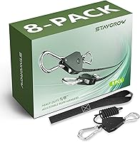 Vista 8 de 12 cuerdas ajustables con gancho de 1/8", correa de amarre resistente con engranaje metálico reforzado, polea con trinquete, elásticas, para colgar