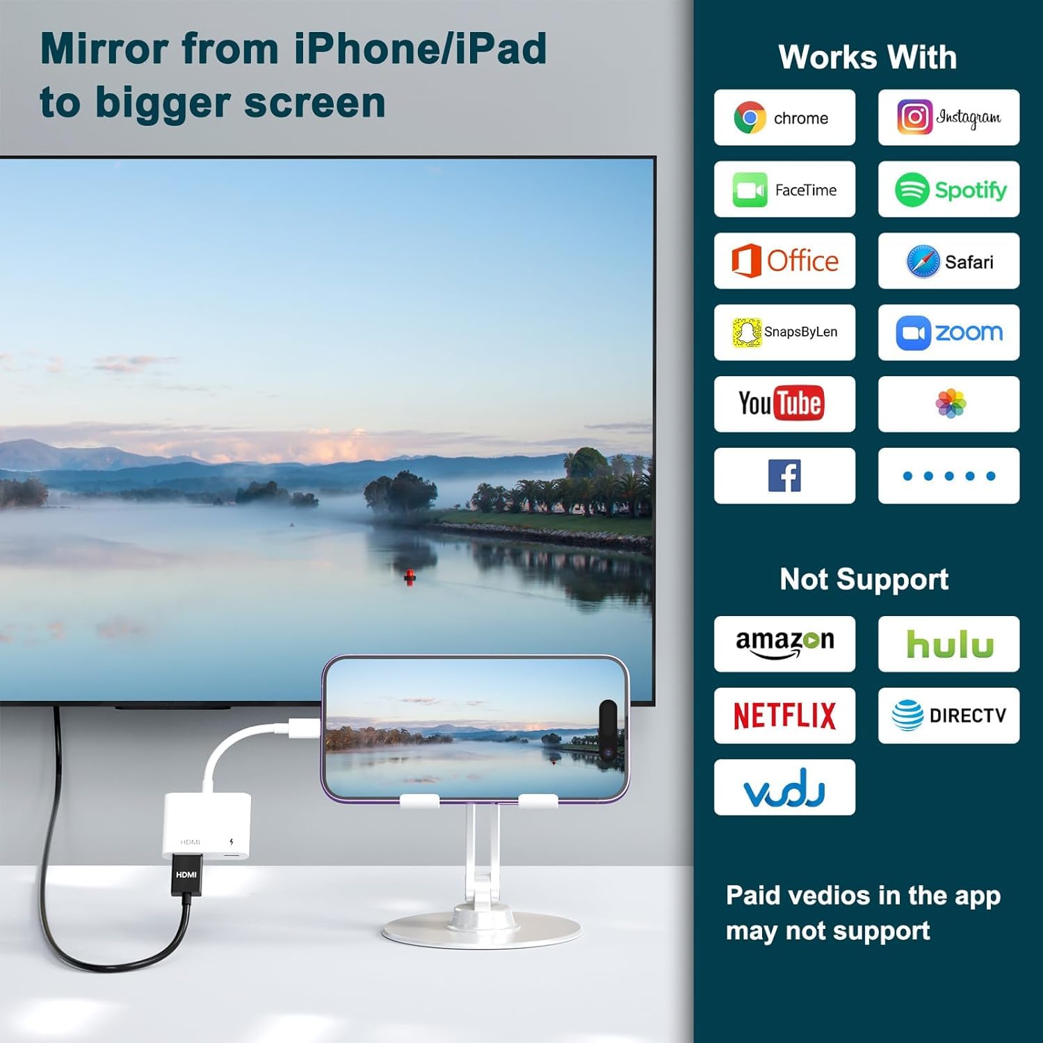 Adattatore HDMI per iPhone [Certificato Apple MFi] - AV Digitale 1080P Sync Schermo Cavo Connector per TV/HDTV/Monitor - Compatibile con iPhone 14/12/11/XS/8/7 e Tutti gli iOS iPad