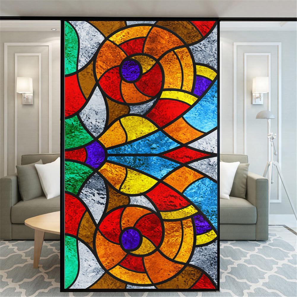 No Glue Privacy Forest Pictures 110H Decorative Frosted Glass Door Window Covering - 89x200cm(35"x78.74")