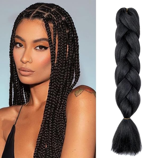 Meches Tresse Cheveux 1 Paquet 24" Meches pour Tresses Africaine Rajout Cheveux Tresses Extension Dreadlocks Ombre Synthétiques Tresse Crochet Twist Tressage Cheveux (Noir Foncé) - 1