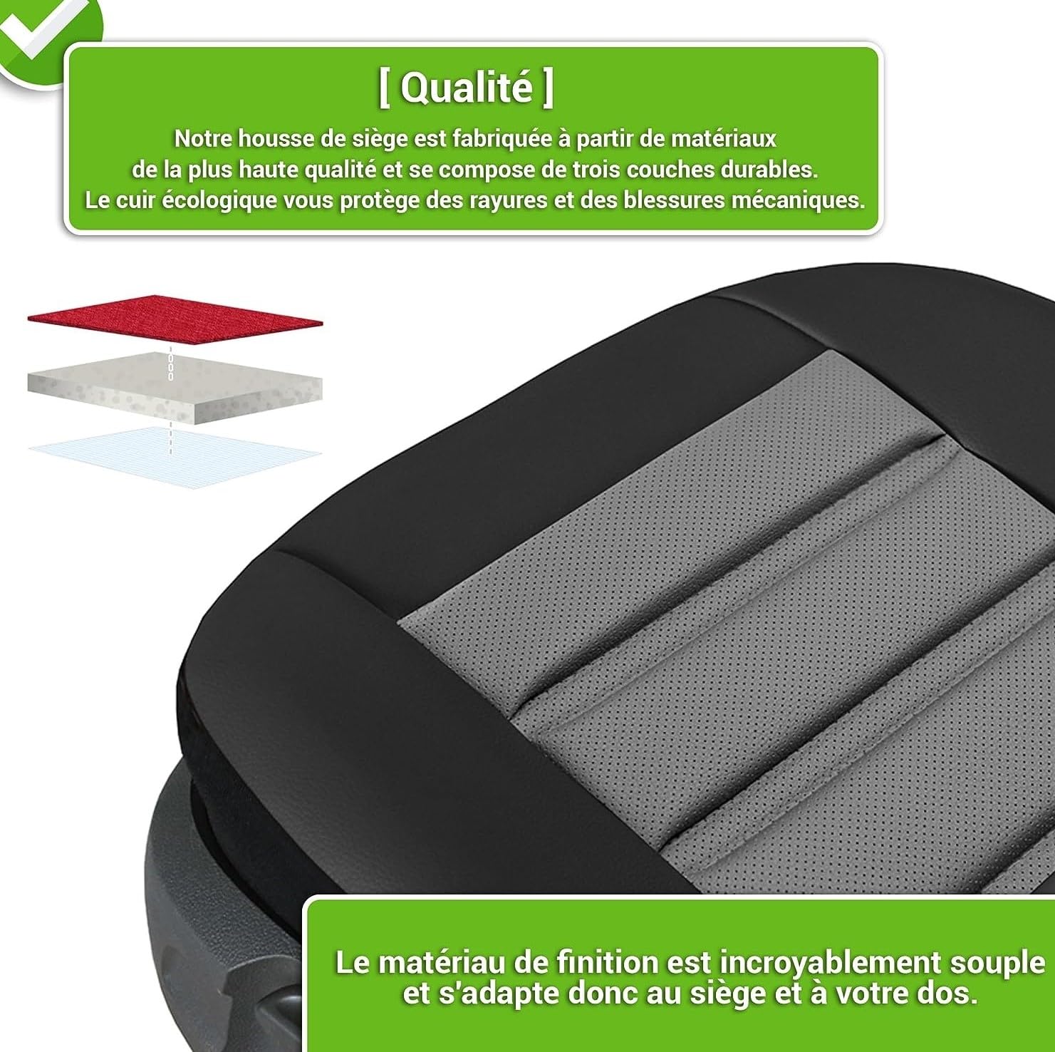 Moltico Housse de Siège Auto Universelle - Cuir Écologique - Protection Avant - Tapis de Siège - Gris