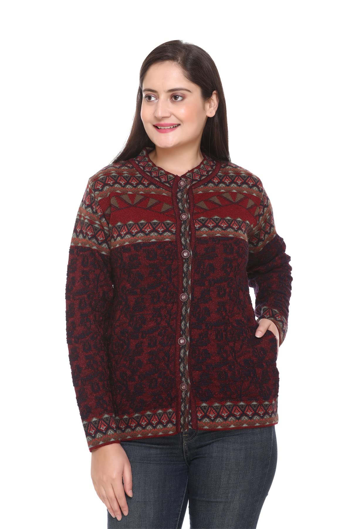 aarbee Round Neck Full Sleeve Woollen Cardigan for Women-picture-4