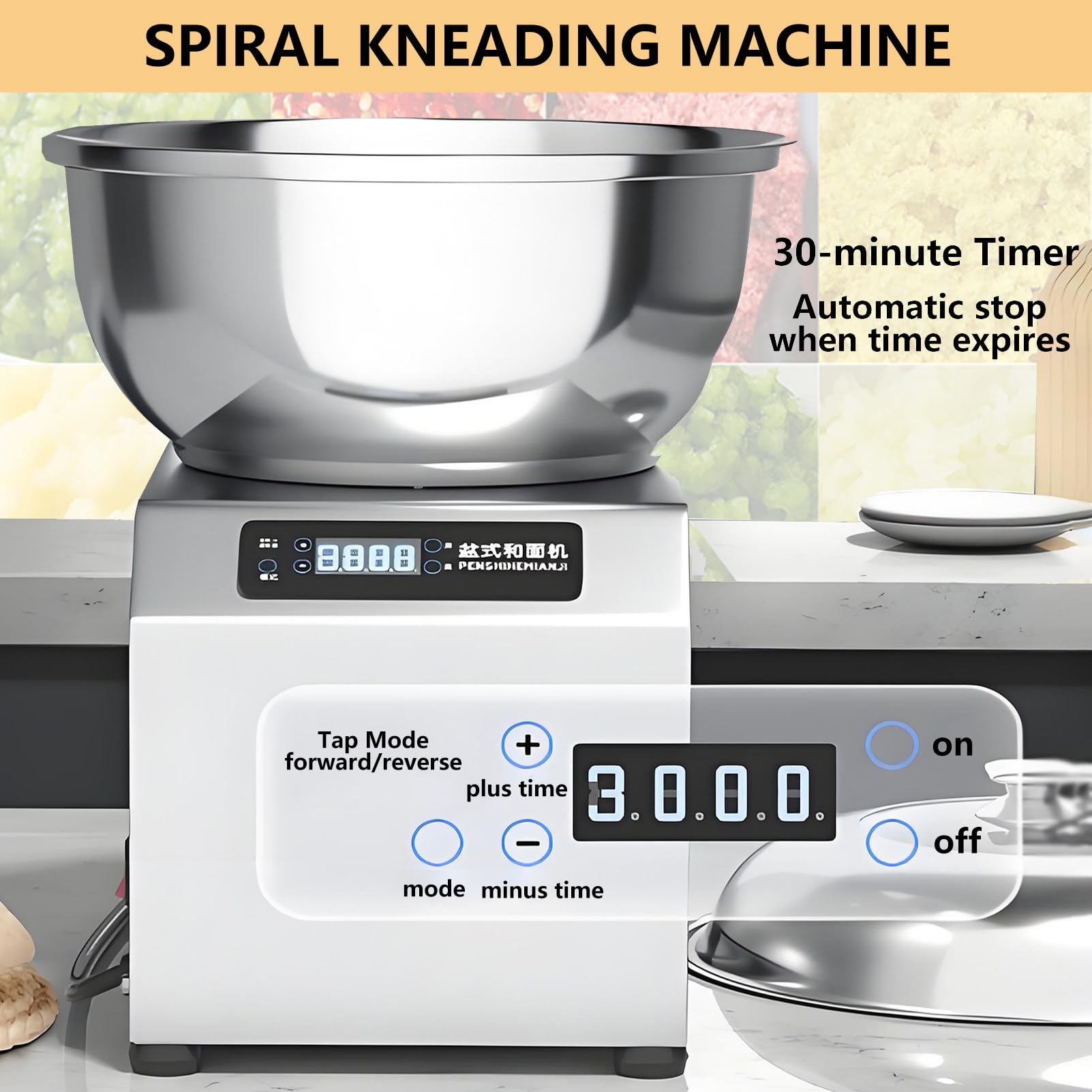 Impastatrice Professionale Doppia Rotazione 1400 Giri/Min Impastatrice a Spirale per Pizza e Pane in Acciaio Inox con Coperchio a Vista Vasca Rimovibile per Panetteria e Pizzeria 3kg