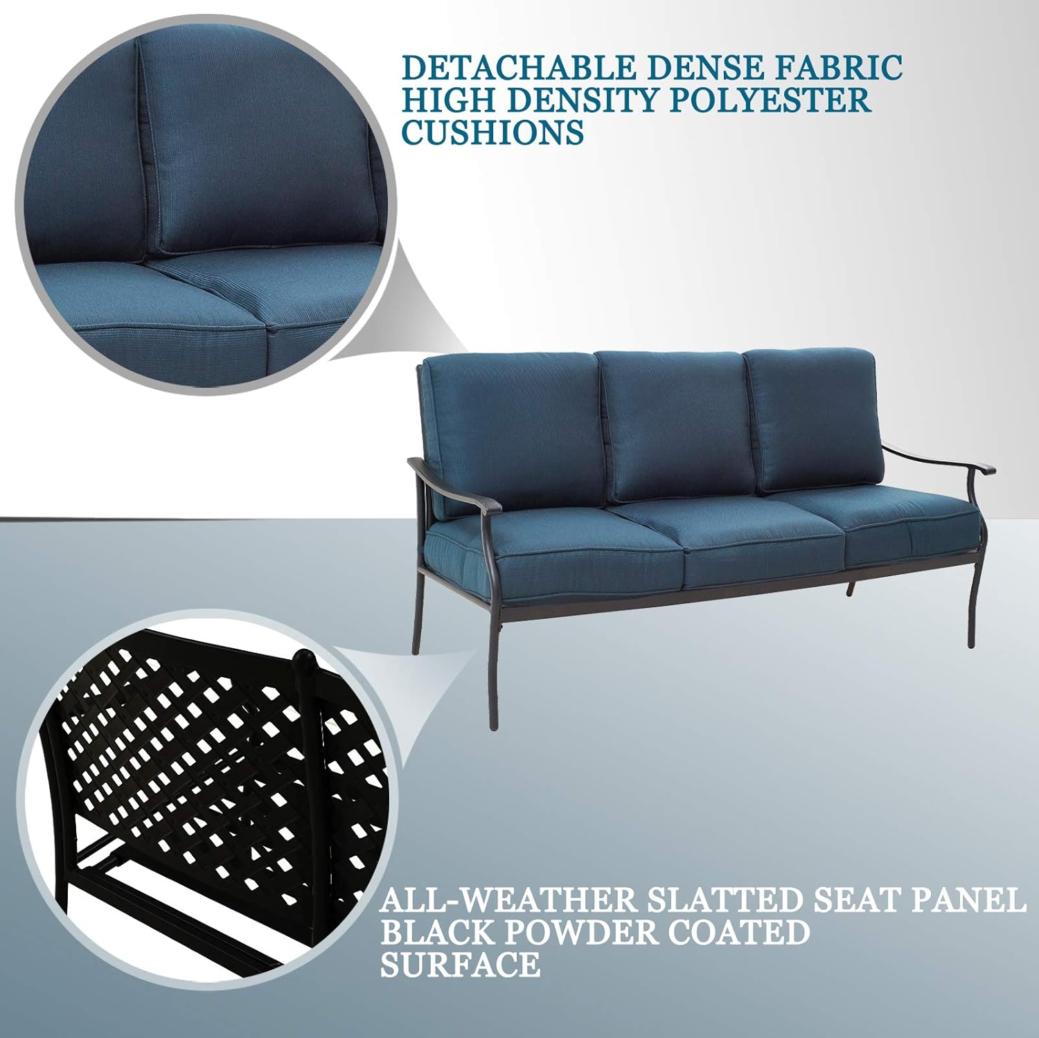 Festival Depot 6Pcs Patio Conversation Set Metal Armchairs with Thick Cushions 3-Seater Sofa Coffee Table Outdoor Furniture for Deck Garden, Blue