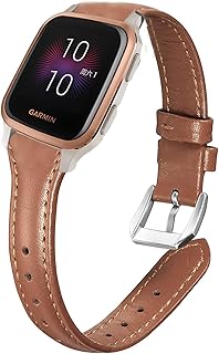 Venu 2 Plus Bands, YOUkei Slim Genuine Leather Band Replacement Accessories Strap Compatible for Garmin Venu Sq Smartwatch/Venu 2 Plus Smartwatch (Brown)