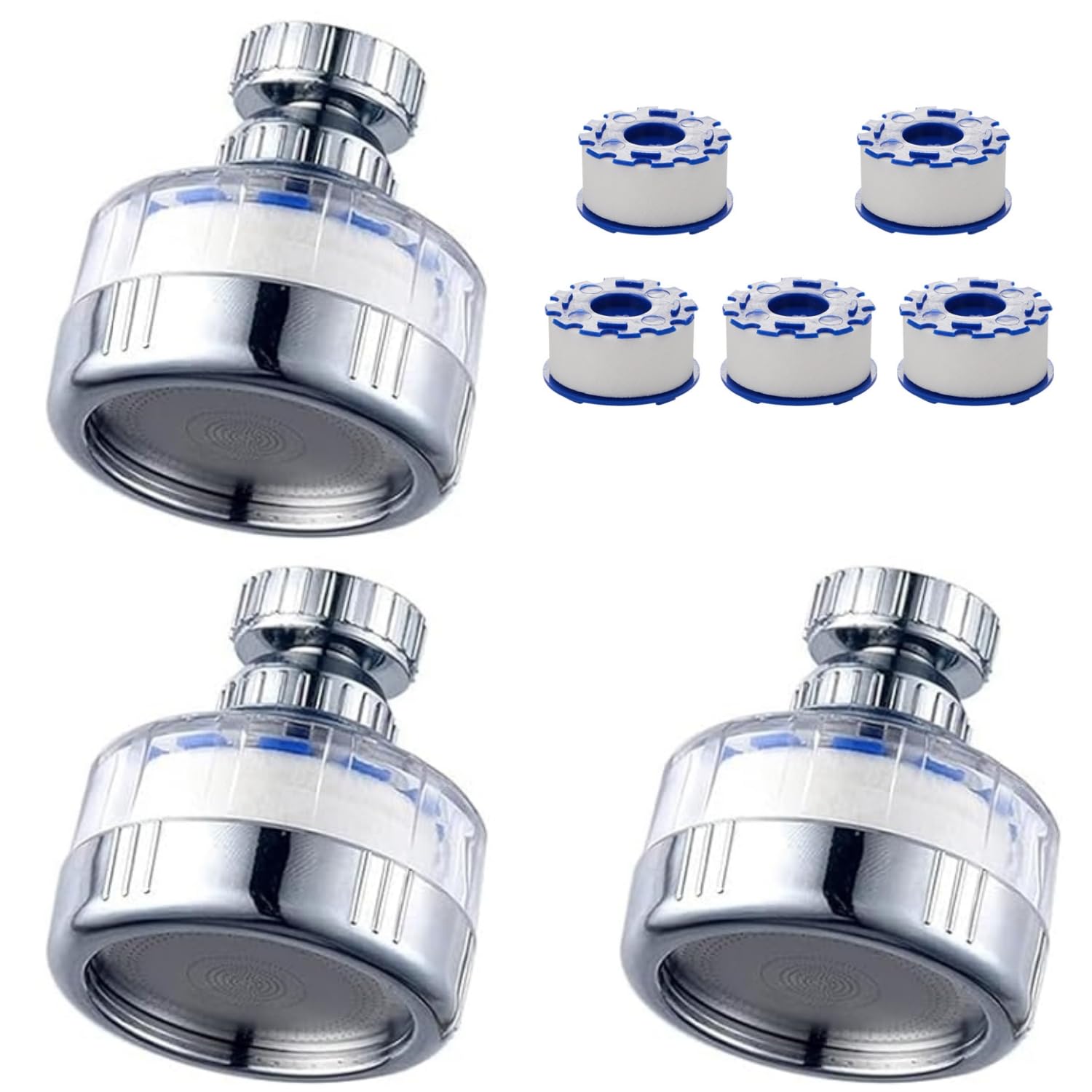 3 Pcs Sink Filter Water Faucet, Universal 360 ° Rotating Bathroom Sink Filter, Filtration Removes Chlorine Fluoride Heavy Metals Hard Water for Home & Kitchen (3 Faucet, 6 Filter)