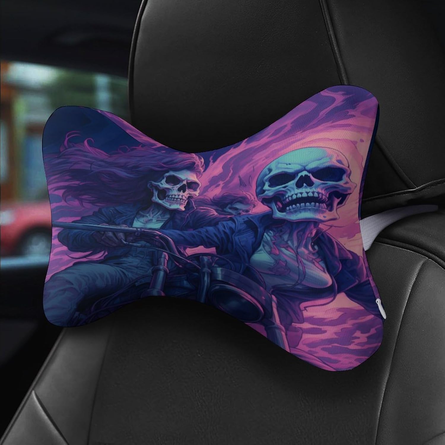 Motorcycle Skull 2 Pack Car Neck Pillow Car Headrest Soft Car Pillow for Most Cars