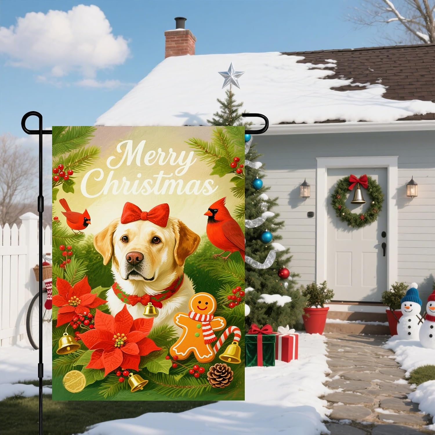 IVN Christmas Garden Flag 12x18 Inch Double Sided Gold Retriever Dog with Red Cardinals and Gingerbread Man Christmas Outdoor Yard Flag for Outside Home Front Door Lawn Porch Patio Winter Welcome Decor - Image 6