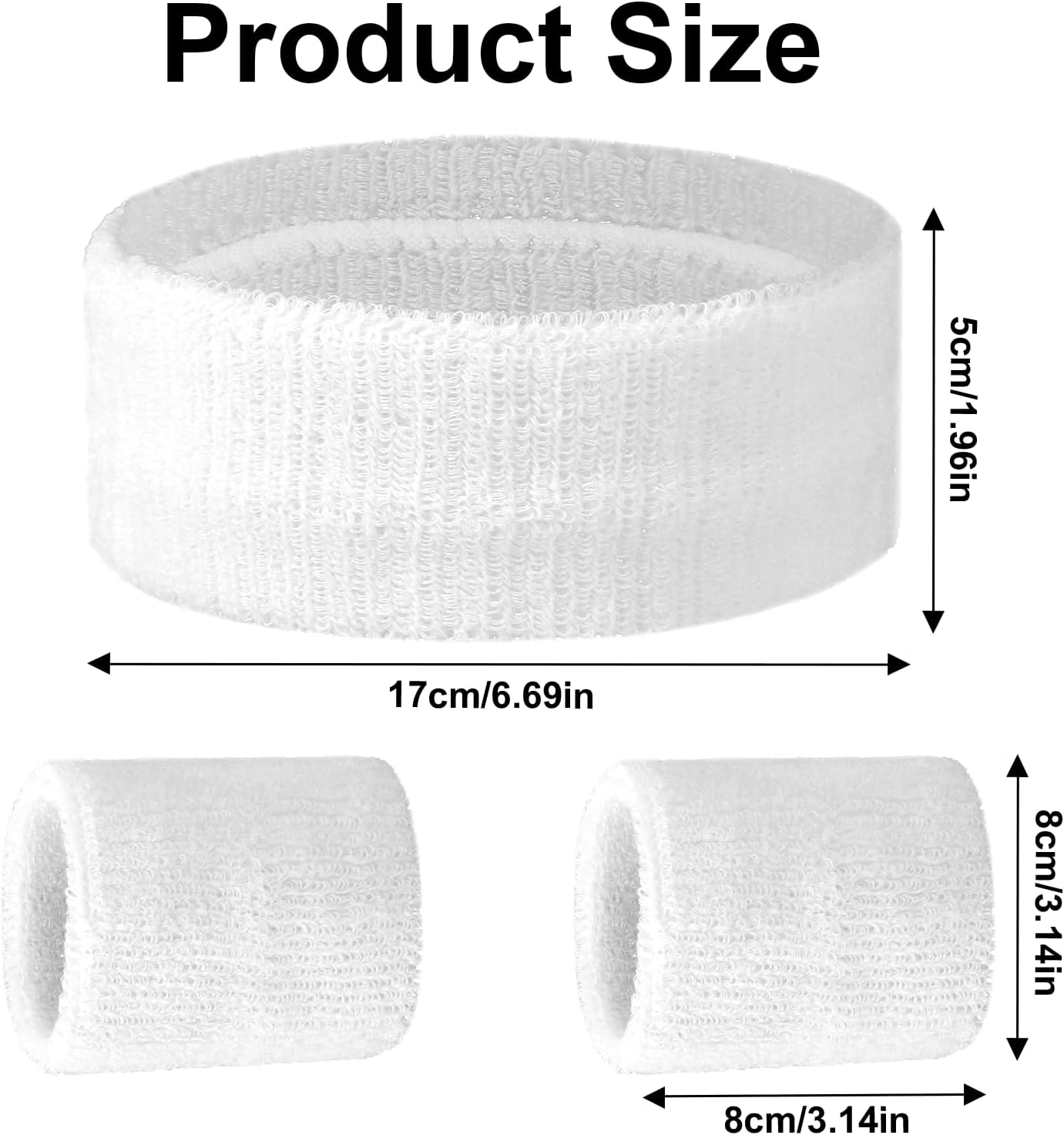 3 Pcs Sports Sweatbands Headband Wristband Set Includes 1 Sports Headband and 2 Wristband Breathable Terry Cloth Athletic Bands Wrist Sweatbands for Men Women(White) - Image 4