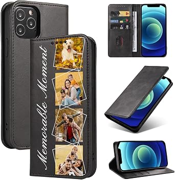 Design Your Own Photo Case for iPhone 18 Pro Max 17 16 15 14 13 12 11 Plus X XR XS Air Mini SE 8 7 Custom Personalized Collage PU Leather Card Holder Protective Flip Kickstand Magnetic Cover Black